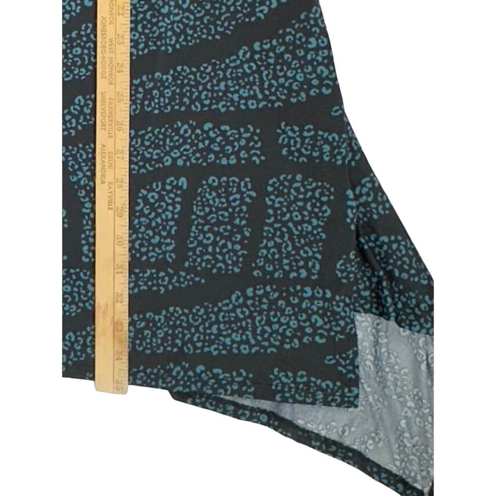 Arna York Tunic Blouse Size 30 32 Black Teal Leopard Slinky Handkerchief Hem - Picture 7 of 9